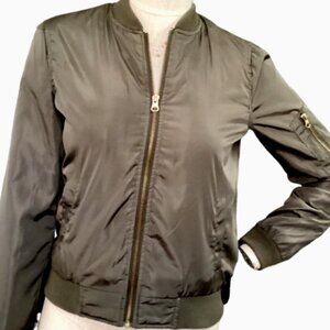 Full Zip Bomber Jacket Olive Green Sz S By New Look #177D